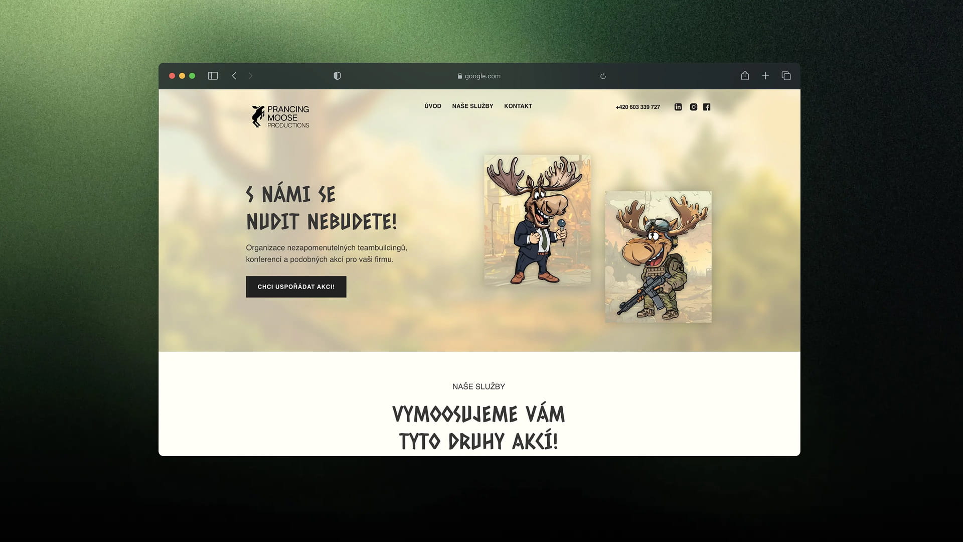 Webové stránky pro společnost Prancing Moose Productions